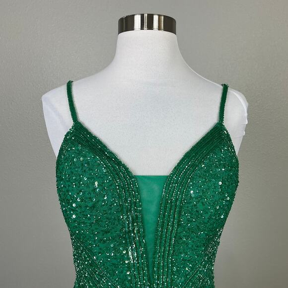 JKara Sequined Sleeveless V-Neck Mini Sheath Cocktail Party Dress Green Size 6 - Picture 7 of 12
